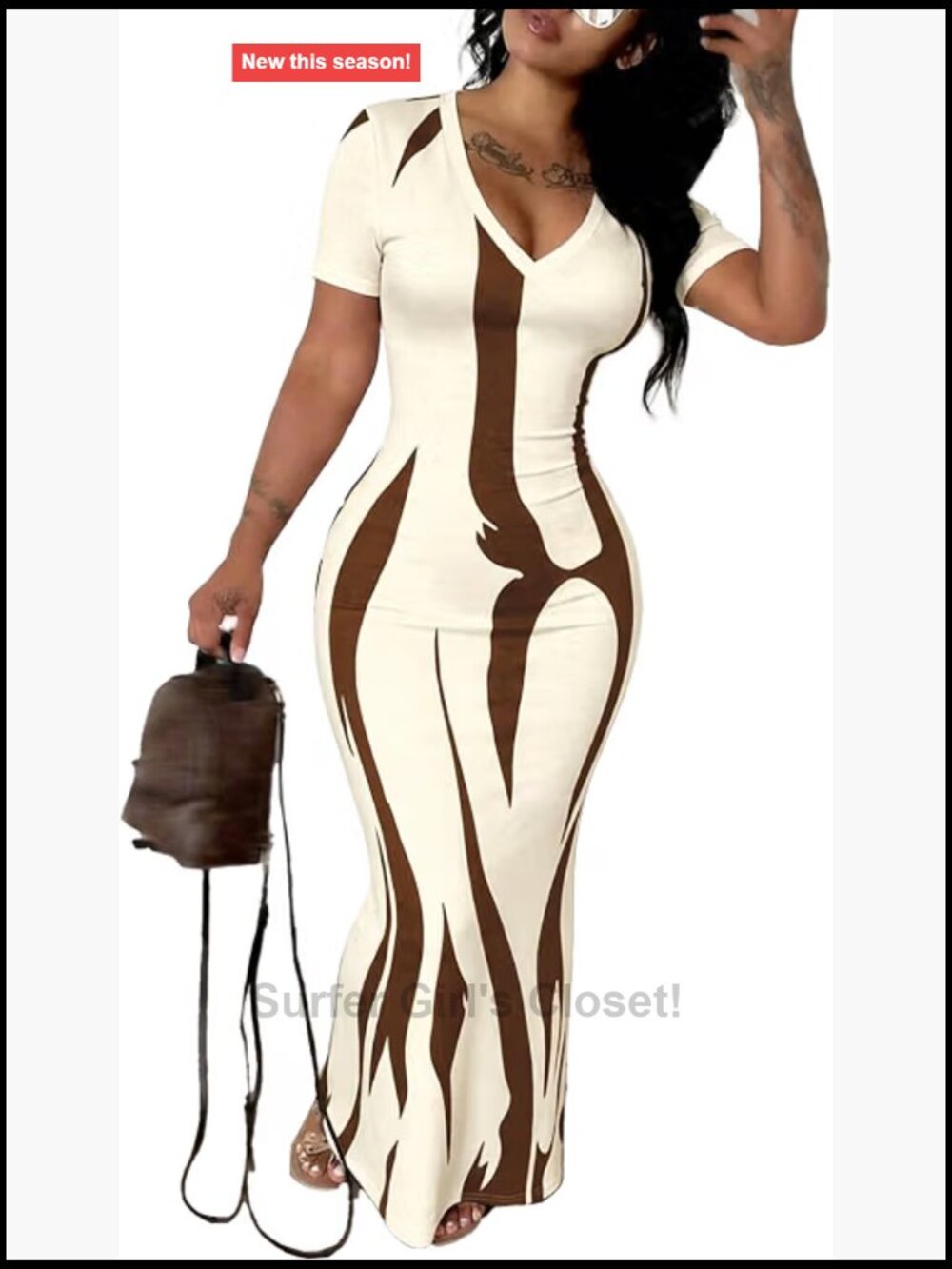 Women's Bodycon Maxi Dress Slit Hem V-Neck Short Sleeve Summer Party Club Dress